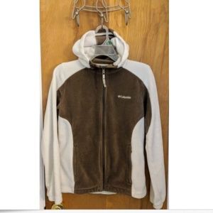 COLUMBIA Brown/White Size M Fleece Long Sleeve Zip